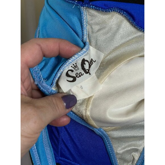 Vintage 70s Sea Queen bathing suit, one piece blue swimsuit, low cut, size 4 - Picture 9 of 10